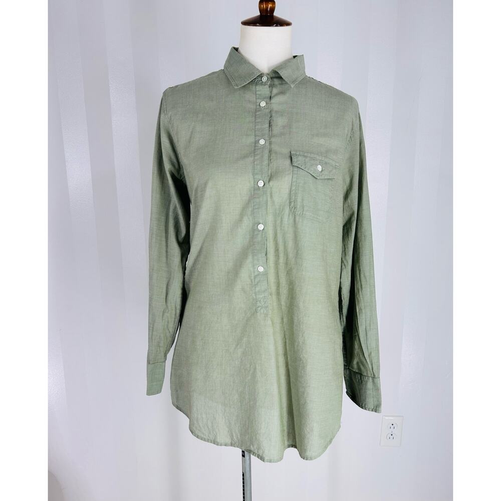 J.CREW Women’s Green Half Button Up Blouse Sz M